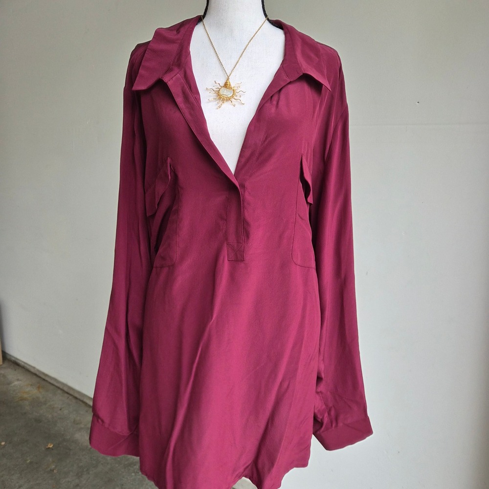 Eileen Fisher Henley Blouse Women 3X Old Money Silk Minimalist Quiet Luxury NWT